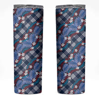Polynesian Monstera Tiare Floral Skinny Tumbler Royal Blue Tropical Plaid - Polynesian Pride