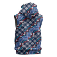 Polynesian Monstera Tiare Floral Sleeveless Hoodie Royal Blue Tropical Plaid - Polynesian Pride