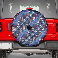 Polynesian Monstera Tiare Floral Spare Tire Cover Royal Blue Tropical Plaid - Polynesian Pride