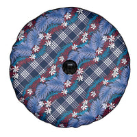 Polynesian Monstera Tiare Floral Spare Tire Cover Royal Blue Tropical Plaid - Polynesian Pride