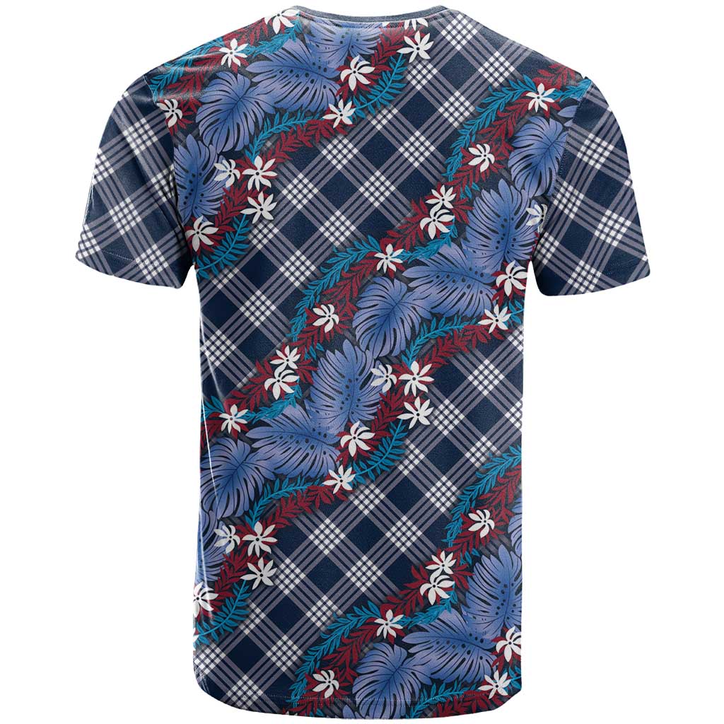Polynesian Monstera Tiare Floral T Shirt Royal Blue Tropical Plaid - Polynesian Pride