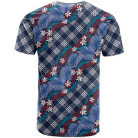 Polynesian Monstera Tiare Floral T Shirt Royal Blue Tropical Plaid - Polynesian Pride