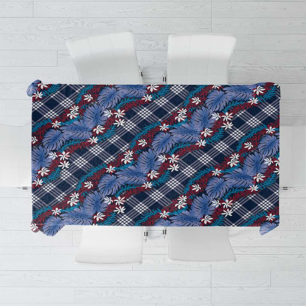 Polynesian Monstera Tiare Floral Tablecloth Royal Blue Tropical Plaid LT01 Blue - Polynesian Pride