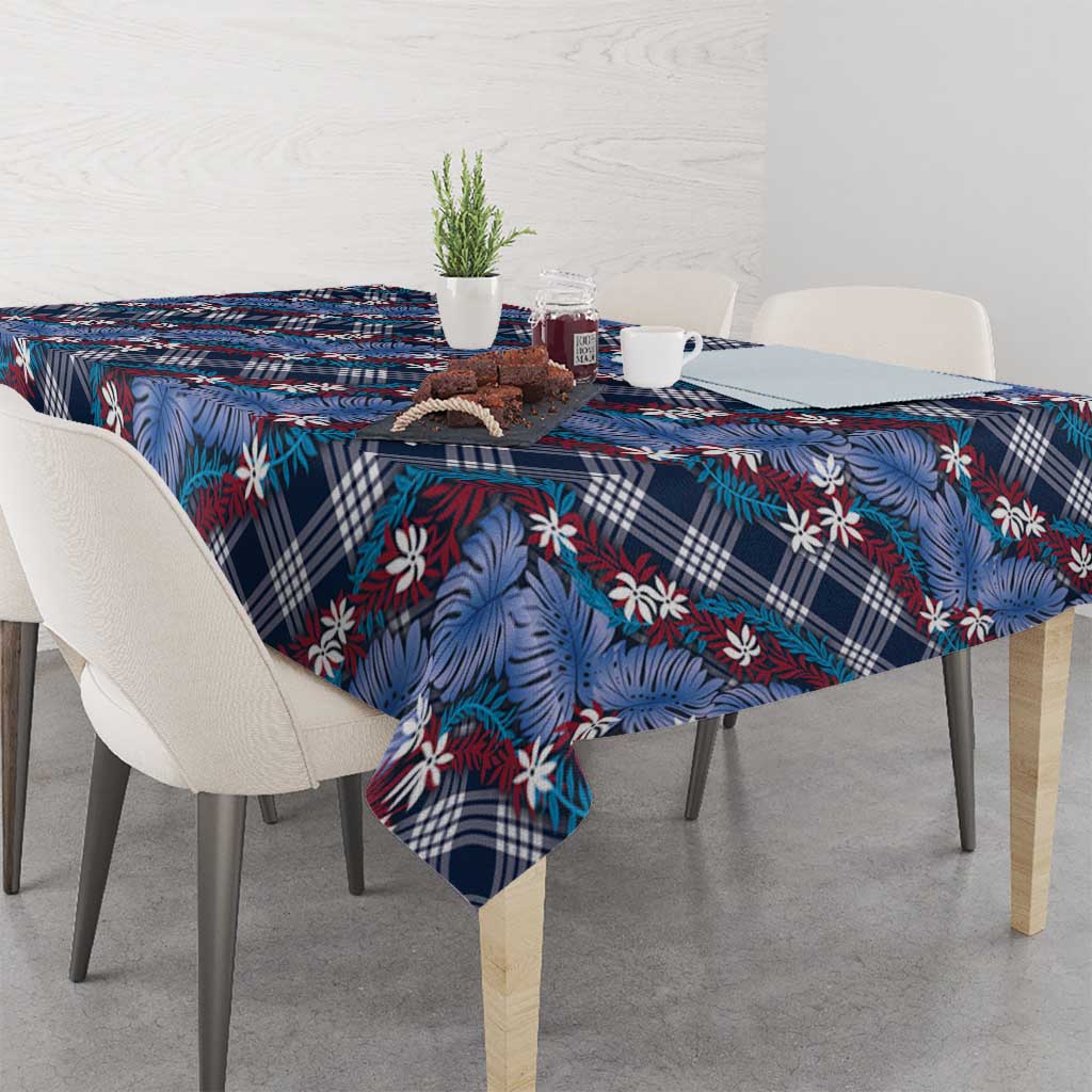 Polynesian Monstera Tiare Floral Tablecloth Royal Blue Tropical Plaid - Polynesian Pride