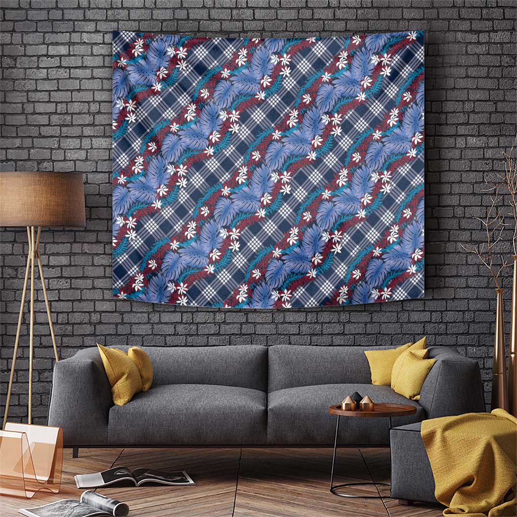 Polynesian Monstera Tiare Floral Tapestry Royal Blue Tropical Plaid LT01 Blue - Polynesian Pride