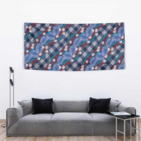 Polynesian Monstera Tiare Floral Tapestry Royal Blue Tropical Plaid - Polynesian Pride