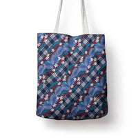 Polynesian Monstera Tiare Floral Tote Bag Royal Blue Tropical Plaid - Polynesian Pride
