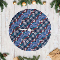 Polynesian Monstera Tiare Floral Tree Skirt Royal Blue Tropical Plaid - Polynesian Pride