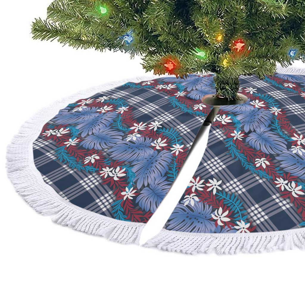 Polynesian Monstera Tiare Floral Tree Skirt Royal Blue Tropical Plaid - Polynesian Pride