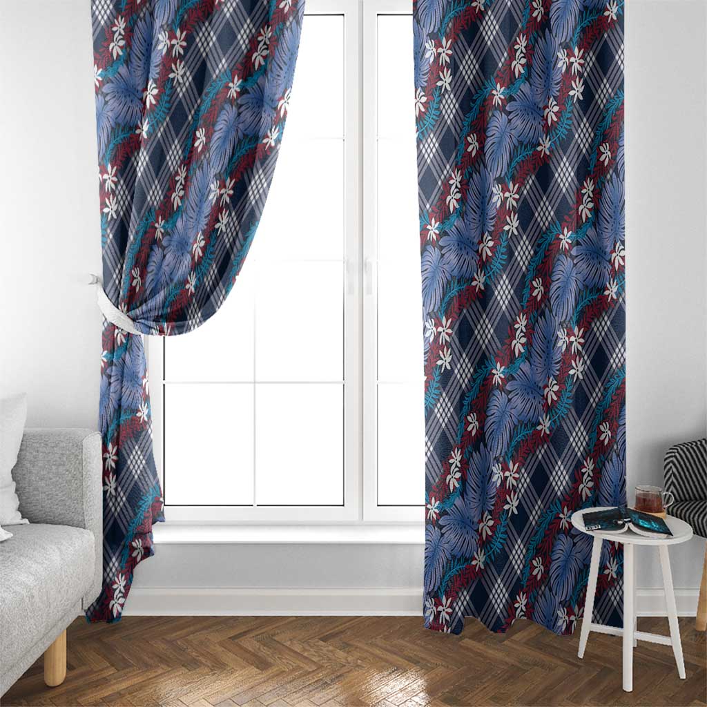 Polynesian Monstera Tiare Floral Window Curtain Royal Blue Tropical Plaid - Polynesian Pride