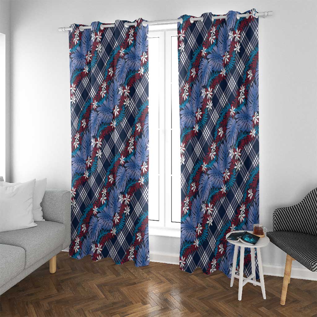 Polynesian Monstera Tiare Floral Window Curtain Royal Blue Tropical Plaid - Polynesian Pride