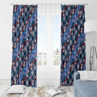 Polynesian Monstera Tiare Floral Window Curtain Royal Blue Tropical Plaid - Polynesian Pride