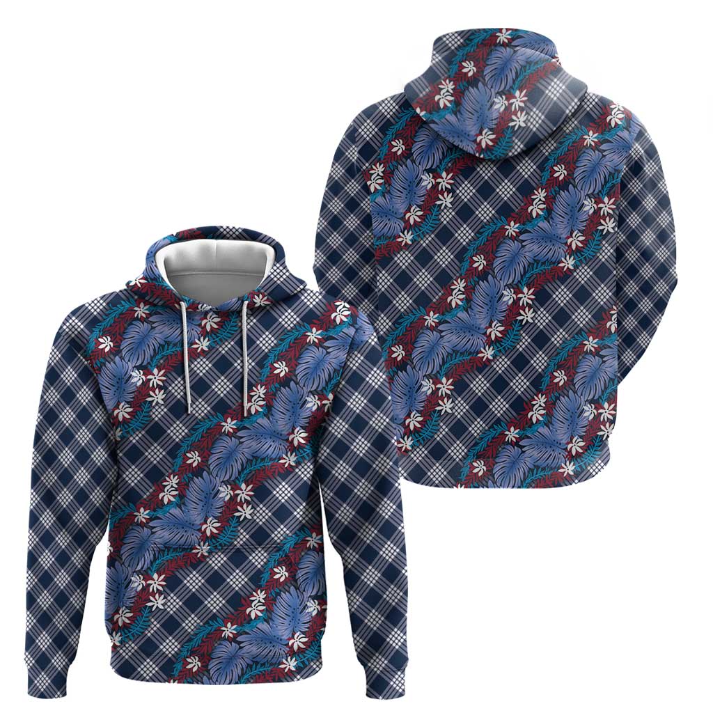 Polynesian Monstera Tiare Floral Zip Hoodie Royal Blue Tropical Plaid - Polynesian Pride