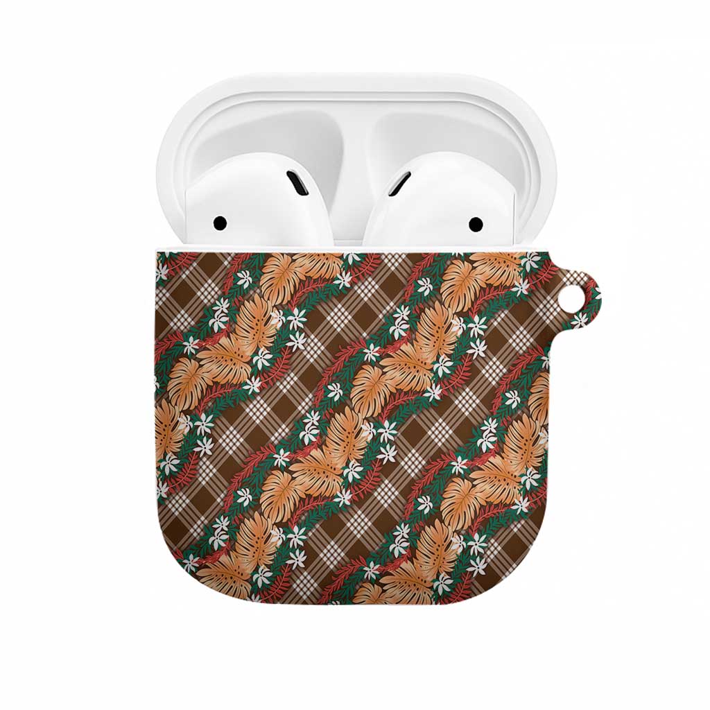 Polynesian Monstera Tiare Floral AirPods Case Chocolate Brown Tropical Plaid - Polynesian Pride