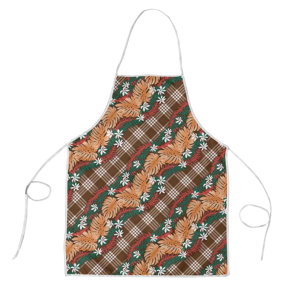 Polynesian Monstera Tiare Floral Apron Chocolate Brown Tropical Plaid - Polynesian Pride