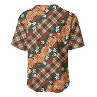 Polynesian Monstera Tiare Floral Baseball Jersey Chocolate Brown Tropical Plaid - Polynesian Pride
