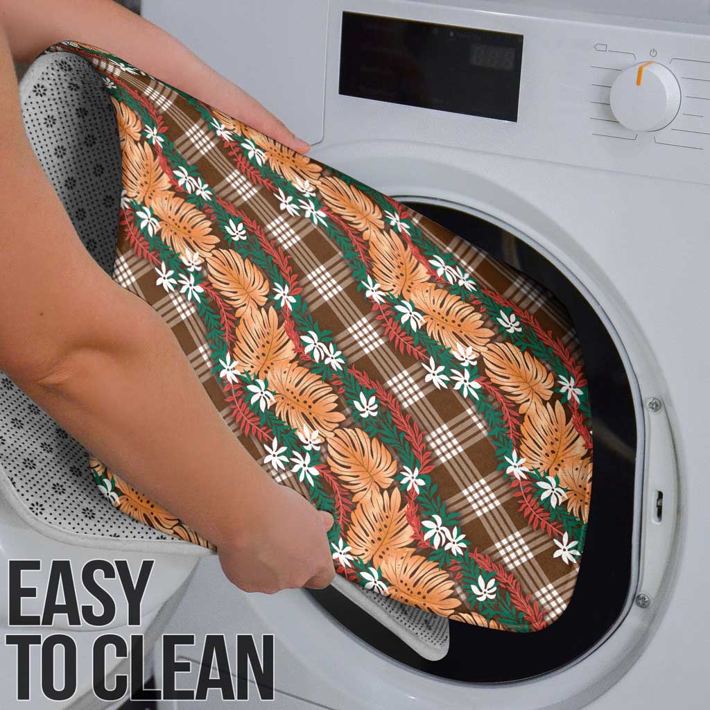Polynesian Monstera Tiare Floral Bathroom Set Chocolate Brown Tropical Plaid - Polynesian Pride