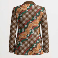 Polynesian Monstera Tiare Floral Blazer Chocolate Brown Tropical Plaid - Polynesian Pride