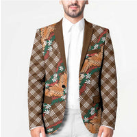 Polynesian Monstera Tiare Floral Blazer Chocolate Brown Tropical Plaid - Polynesian Pride