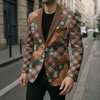 Polynesian Monstera Tiare Floral Blazer Chocolate Brown Tropical Plaid - Polynesian Pride