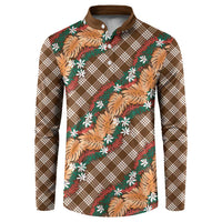 Polynesian Monstera Tiare Floral Button Sweatshirt Chocolate Brown Tropical Plaid - Polynesian Pride