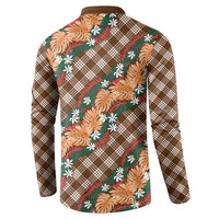 Polynesian Monstera Tiare Floral Button Sweatshirt Chocolate Brown Tropical Plaid - Polynesian Pride