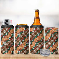 Polynesian Monstera Tiare Floral 4 in 1 Can Cooler Tumbler Chocolate Brown Tropical Plaid - Polynesian Pride