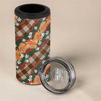 Polynesian Monstera Tiare Floral 4 in 1 Can Cooler Tumbler Chocolate Brown Tropical Plaid - Polynesian Pride