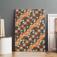 Polynesian Monstera Tiare Floral Canvas Wall Art Chocolate Brown Tropical Plaid - Polynesian Pride