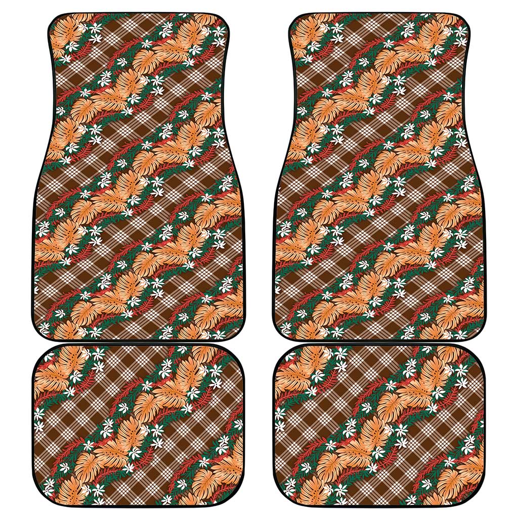 Polynesian Monstera Tiare Floral Car Mats Chocolate Brown Tropical Plaid - Polynesian Pride