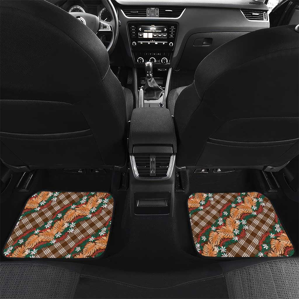 Polynesian Monstera Tiare Floral Car Mats Chocolate Brown Tropical Plaid - Polynesian Pride