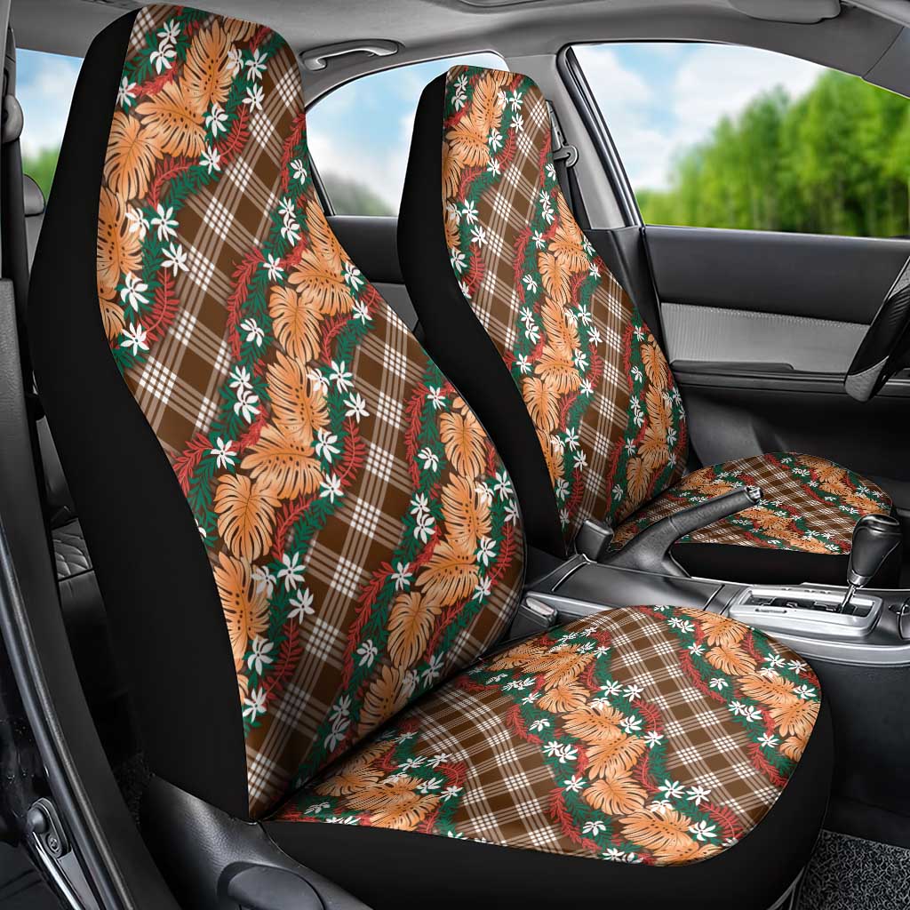 Polynesian Monstera Tiare Floral Car Seat Cover Chocolate Brown Tropical Plaid - Polynesian Pride