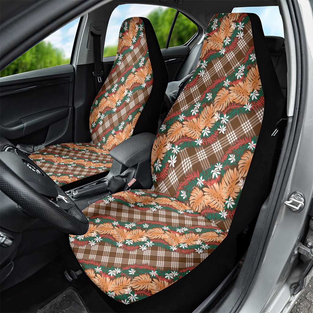 Polynesian Monstera Tiare Floral Car Seat Cover Chocolate Brown Tropical Plaid - Polynesian Pride