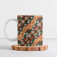 Polynesian Monstera Tiare Floral Ceramic Mug Chocolate Brown Tropical Plaid - Polynesian Pride