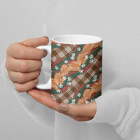 Polynesian Monstera Tiare Floral Ceramic Mug Chocolate Brown Tropical Plaid - Polynesian Pride