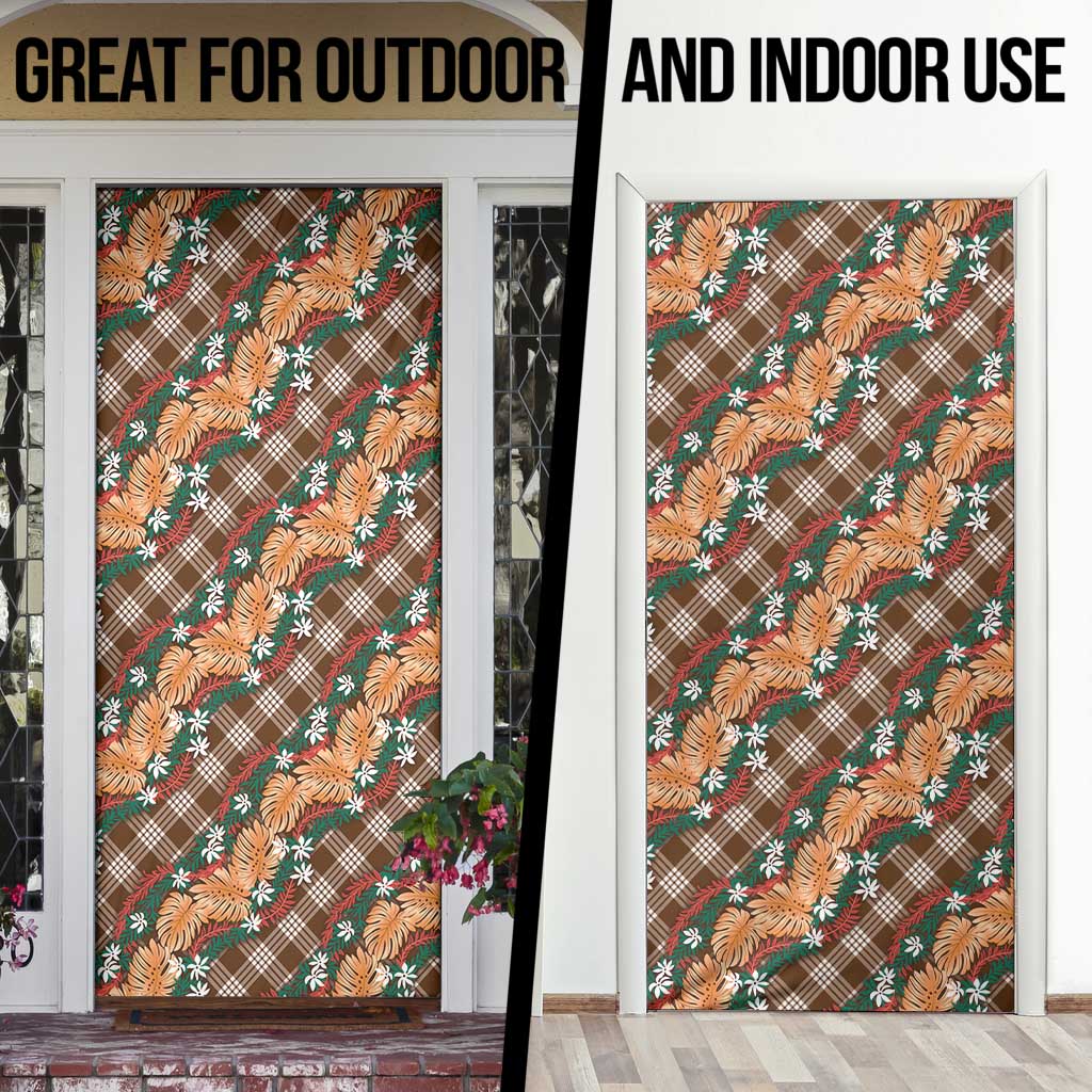 Polynesian Monstera Tiare Floral Door Cover Chocolate Brown Tropical Plaid - Polynesian Pride