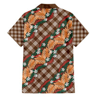 Polynesian Monstera Tiare Floral Family Matching Long Sleeve Bodycon Dress and Hawaiian Shirt Chocolate Brown Tropical Plaid - Polynesian Pride