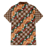 Polynesian Monstera Tiare Floral Family Matching Off The Shoulder Long Sleeve Dress and Hawaiian Shirt Chocolate Brown Tropical Plaid - Polynesian Pride