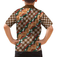 Polynesian Monstera Tiare Floral Family Matching Puletasi and Hawaiian Shirt Chocolate Brown Tropical Plaid - Polynesian Pride