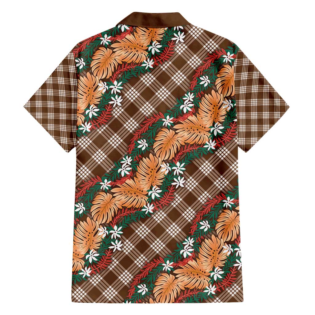 Polynesian Monstera Tiare Floral Family Matching Puletasi and Hawaiian Shirt Chocolate Brown Tropical Plaid - Polynesian Pride