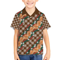 Polynesian Monstera Tiare Floral Family Matching Puletasi and Hawaiian Shirt Chocolate Brown Tropical Plaid - Polynesian Pride