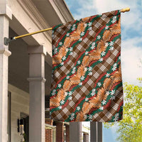 Polynesian Monstera Tiare Floral Garden Flag Chocolate Brown Tropical Plaid - Polynesian Pride