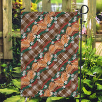 Polynesian Monstera Tiare Floral Garden Flag Chocolate Brown Tropical Plaid - Polynesian Pride