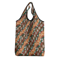 Polynesian Monstera Tiare Floral Grocery Bag Chocolate Brown Tropical Plaid - Polynesian Pride