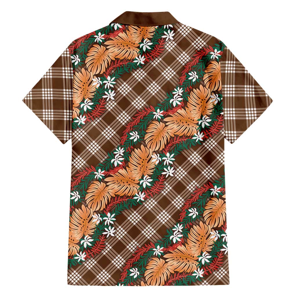 Polynesian Monstera Tiare Floral Hawaiian Shirt Chocolate Brown Tropical Plaid - Polynesian Pride