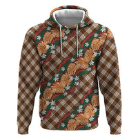 Polynesian Monstera Tiare Floral Hoodie Chocolate Brown Tropical Plaid - Polynesian Pride