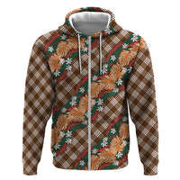 Polynesian Monstera Tiare Floral Hoodie Chocolate Brown Tropical Plaid - Polynesian Pride