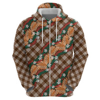Polynesian Monstera Tiare Floral Hoodie Chocolate Brown Tropical Plaid - Polynesian Pride