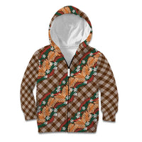Polynesian Monstera Tiare Floral Kid Hoodie Chocolate Brown Tropical Plaid - Polynesian Pride