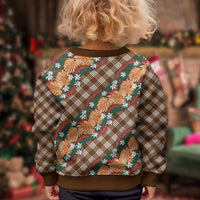Polynesian Monstera Tiare Floral Kid Ugly Christmas Sweater Chocolate Brown Tropical Plaid - Polynesian Pride